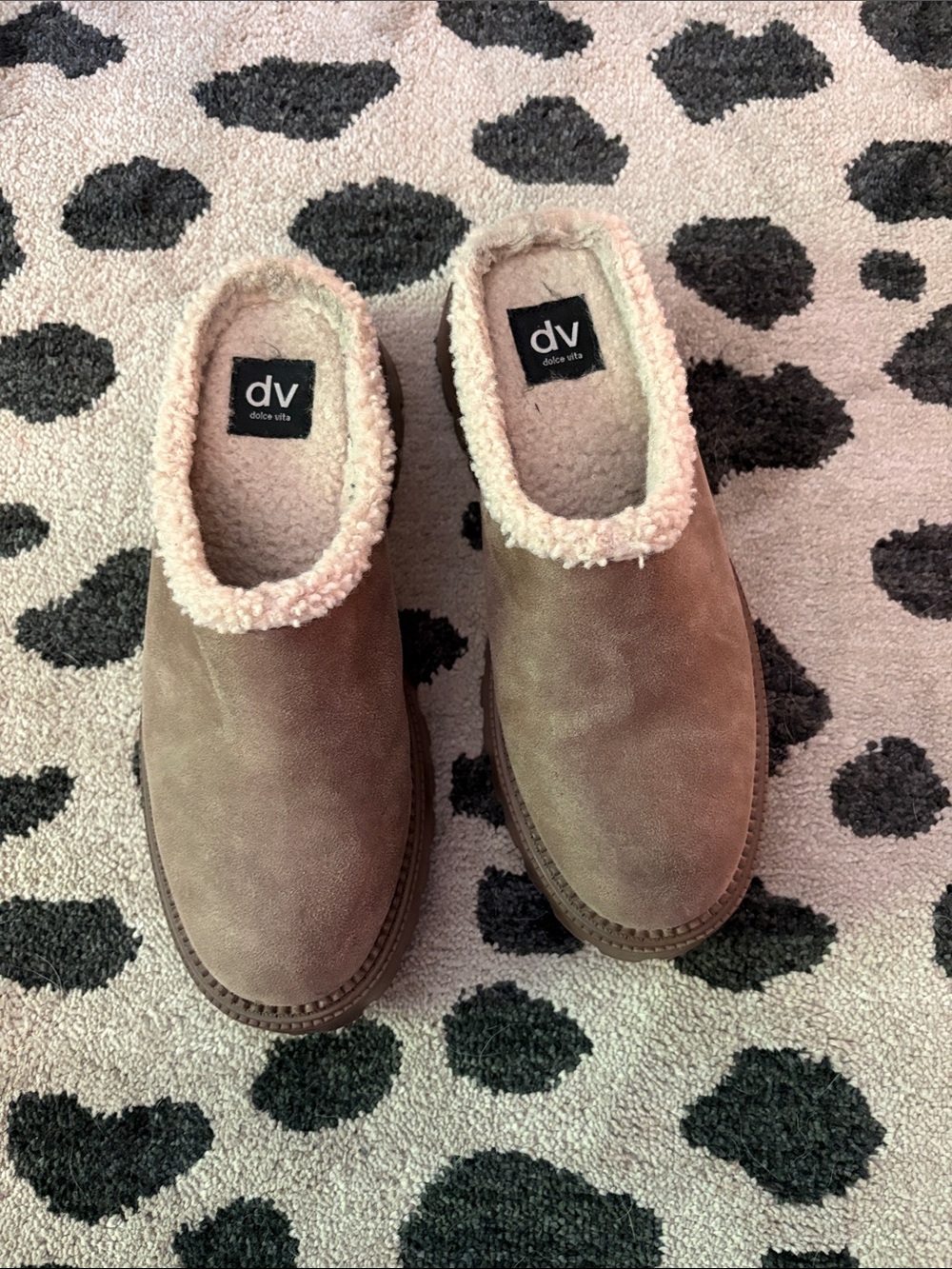 DV by Dolce Vita Taupe Suede Slip-On Shearling Clog